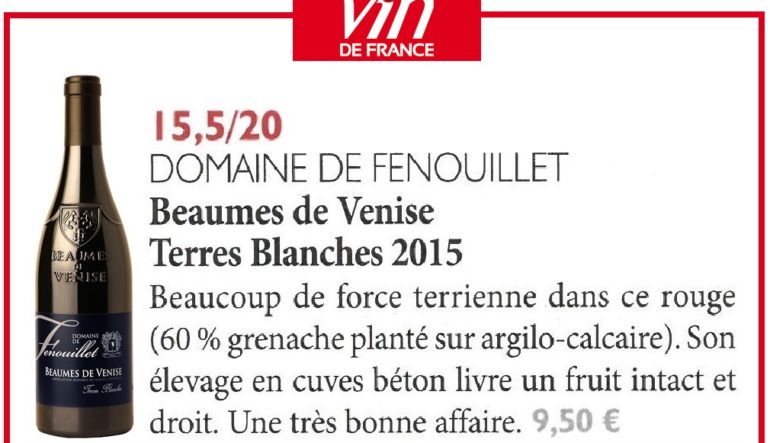 "Terres Blanches" 2015 a été sélectionné dans La Revue du vin de France